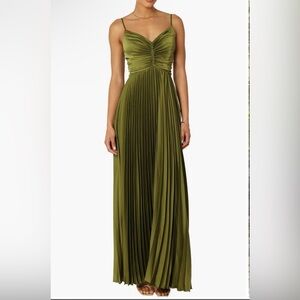 Petal & Pup Olive Green Pleated Dress